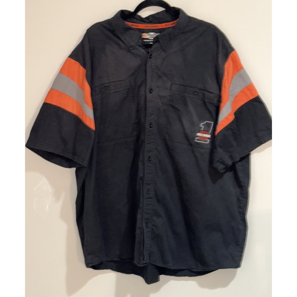 Harley Davidson Racing Men's 3XL Shirt Black Short Sleeve Button Up Embroidered